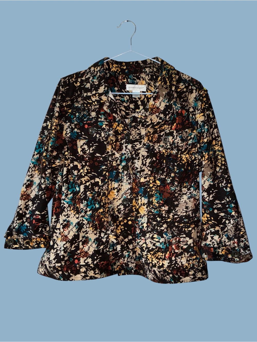 Christopher & Banks vintage  size Large Multi-Color Floral Print Jean Jacket